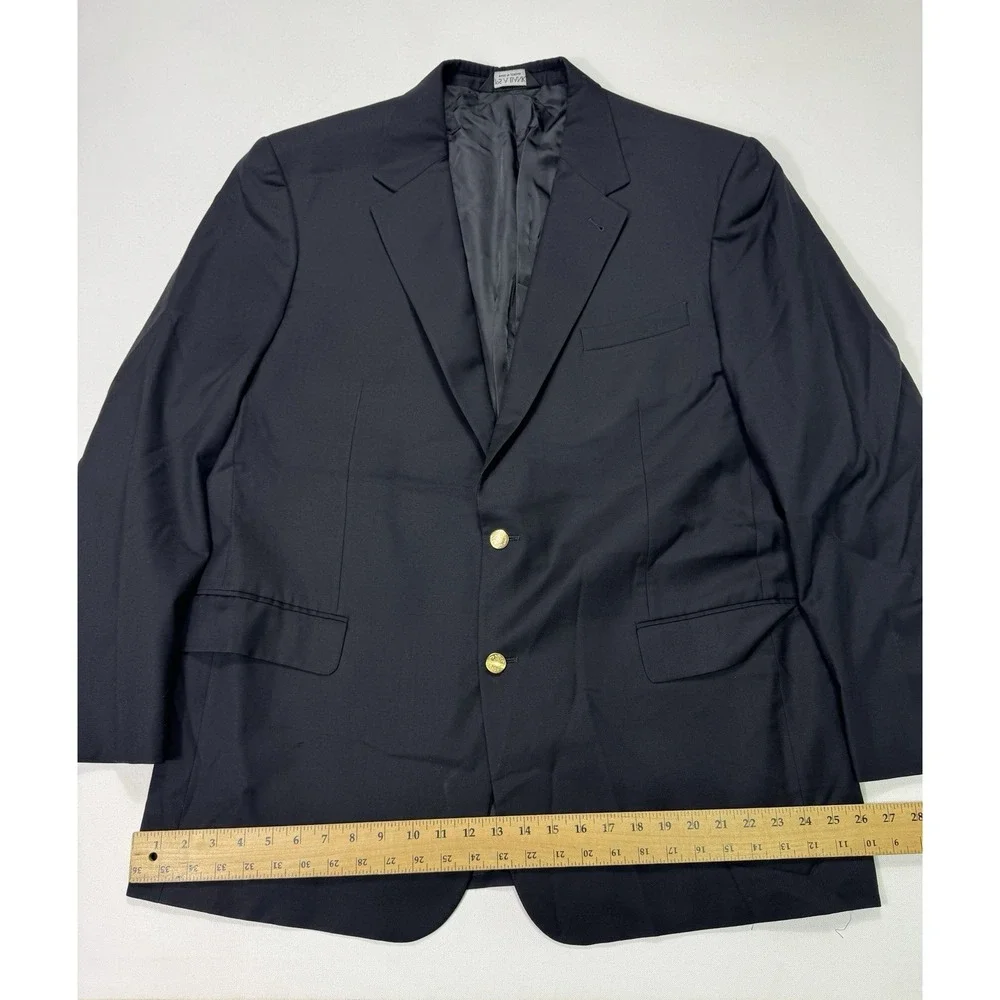 Jos A Bank Signature Blazer Mens 48L Black Wool Gold Crest Button Sport Coat